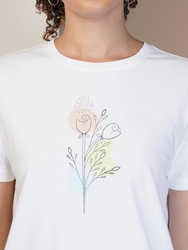 Image of ONE SKY Round Neck T Shirts for Women, Versatile Ladies Wear, Soft & Breathable Printed Tshirt, Relaxed Loose Fit Half Tshirt, Stylish & Durable Tops, Easy to Care Sustainable Summer Tshirt