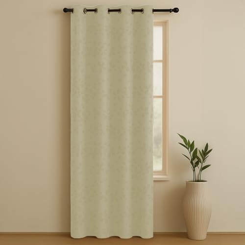 Image of LINENWALAS 100% True Blackout Curtains 7 Feet Long - 1 Panel Curtain, Raindrop Floral Design Complete Light Block Thermal Insulated & Noise Reducing Room Darkening Curtains (Raindrop Beige)