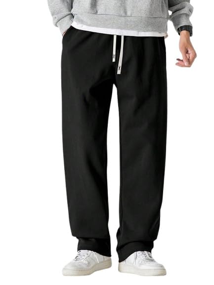 Image of Men's Baggy Trousers for Men Loose Fit Korean Style Wide Leg Casual Pants Elastic Waist Comfortable Streetwear Black Gym Wear Lounge Travel Bottom Wear