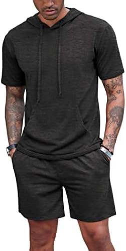 COOFANDY Men's Tracksuit 2 Piece Short Sleeve Hoodie Pullover Jogging Track Suit Athletic Casual Sweatsuit Dark Grey