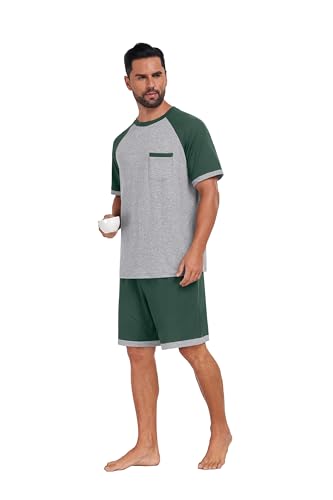 Image of Mens Pajamas Set Lightweight Summer Pjs Sleepwear Soft Comfy Short Sleeve Loungewear With Pocket (S-4X)