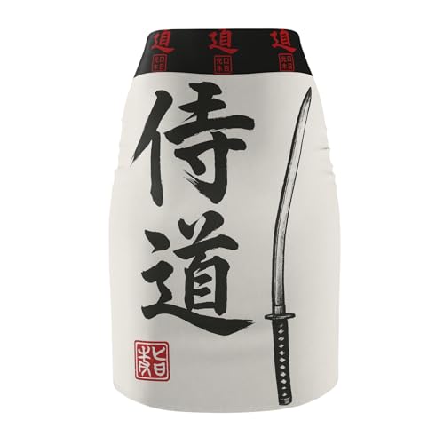 Samurai Black on White Bushido Code-Katana Pencil Skirt2