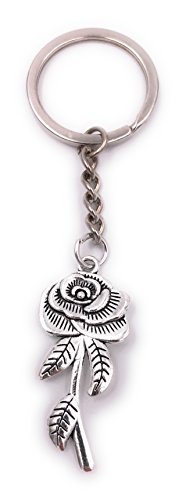 H-Customs Ciondolo Portachiavi Fiore Rosa Metallo