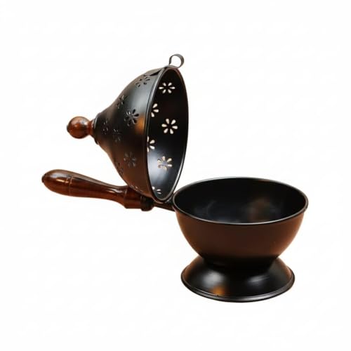 Image of 𝐋𝐔𝐗𝐔𝐑𝐘 𝐋𝐎𝐃𝐆𝐄 Metal Dhoop Dani | Incense Burner for Puja | Loban Dani | Bakhoor Burner | Dhoop Holder Stand | Globe Design with Wooden Handle | Pooja Room Decor | Home Fragrance | Gift