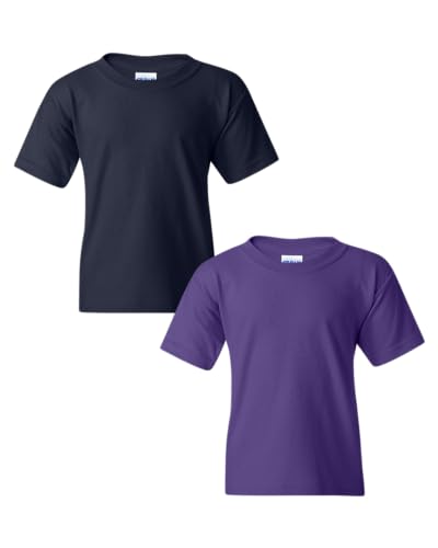 Gildan Youth Heavy Cotton T-Shirt, Style G5000B, 2-Pack SML-Navy-Purple