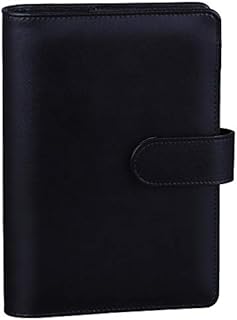 VANVENE A6 PU Leather Notebook 6 Round Ring Binder Cover, for A6 Filler Paper(Inner Paper Not Included) with Magnetic Buckle Closure budgets Binder (Black)