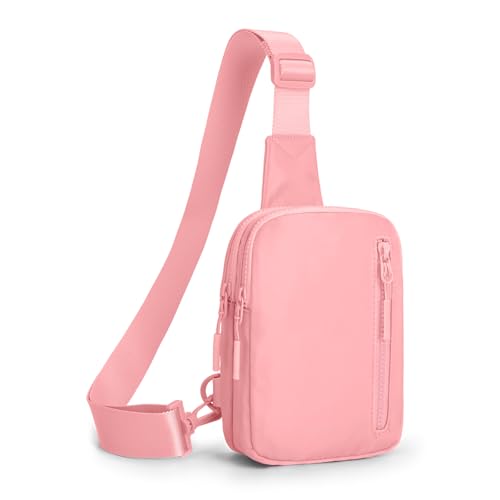Small Sling Bag for Girls With 3 Pockets Lightweight Crossbody Bag Fanny Pack Two-Zipper Sling Backpack Cool Stuff Gifts for Teen Girls Trendy Stuff (Light Pink)
