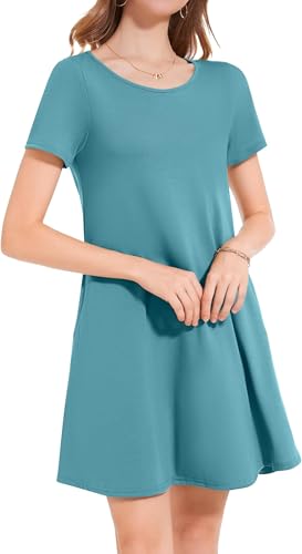 Image of Womens Summer Dresses Beach Casual Loose Tshirt Floral Short Sleeve Flowy Pockets Sundresses 2026