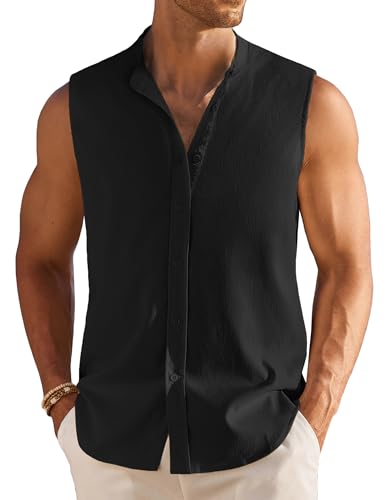 coofandy men39s summer beach tank tops sleeveless button up shirt casual textured tank shirts