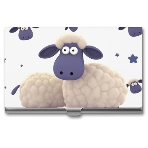 Slim Metal Business Card Holder - Sheep Aluminum Alloy Card Case with Buckle Closure, Holds 20 Cards & Cash, Professional Credit Card Size ID Holder for Men Women Gift