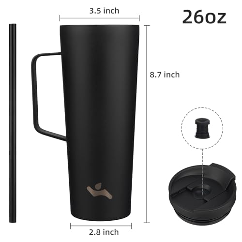 Image of Konokyo 26 oz Insulated Tumbler with Handle & Straw, Stainless Steel Mug
