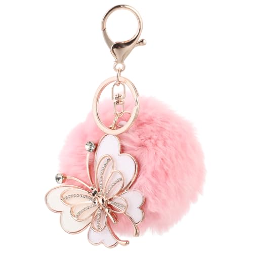 Llavero de pompón de mariposa rosa PRETYZOOM colgante de bola difusa para mujer