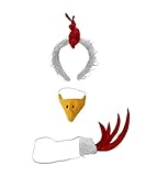 Nicky Bigs Novelties Adult White Rooster Chicken Costume Kit - Fuzzy Headband Tail Beak Nose Mask Costume Accessory Set, Multi-Color, One Size