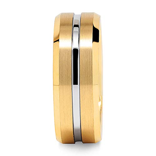 100S JEWELRY Tungsten Rings for Men's Gold Wedding Bands Silver Grooved Two Tone 8mm Wide Size 6-163
