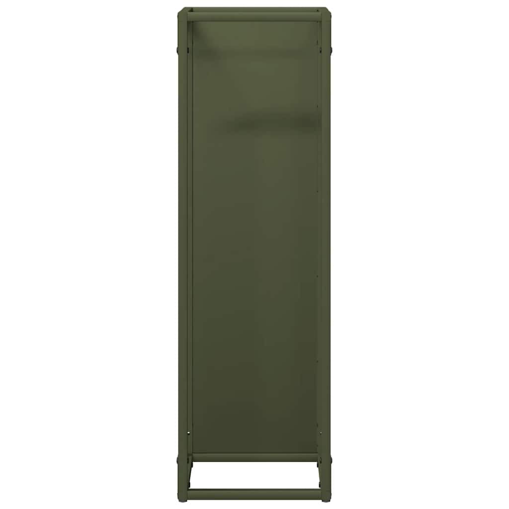 Brokky 864266 Rastrelliera per Legna da Ardere Verde Oliva 25x25x80 cm Legnaia da Esterno in Metallo, Ripiano per Legna da Ardere, Portalegna