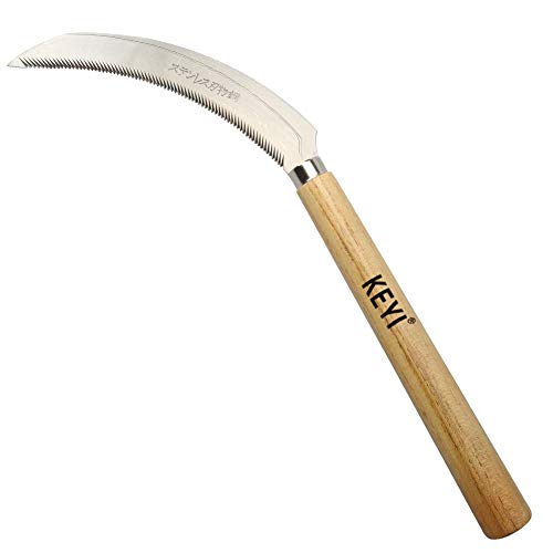 KEYI Saw Tooth Grass Sickle 6.7" Light Serration Stainless Steel Blade,Great for Removing Garden Courtyard Unwanted Weeds Anti and Vines