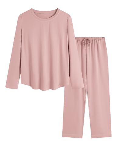Image of KCW Womens Pajamas Sets 100% Cotton 2 Piece Lounge Set Long Sleeve Tops and Pants Soft Pjs Sleepwear with Pockets