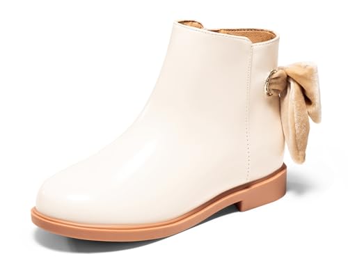 Coutgo Girls Ankle Boots Kids Bow Chunky Low Heel Side Zipper Dress Booties Fashion Fall Shoes4