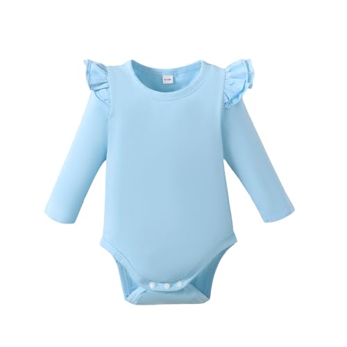 Image of Magic Park 0-24M Infant Girl Romper Baby Girls Solid Color Bodysuit Toddler Ruffle Jumpsuit Shirts Casual Tops Baptism Shirt