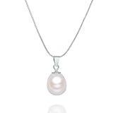 YONGMAN Handpicks Collar de perlas cultivadas en agua dulce de plata de ley 925 con colgante de perlas de plata de ley 925 con caja de regalo, 45cm, Perla, Perla
