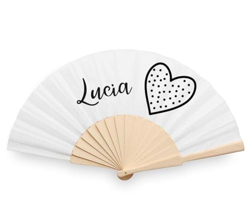 Abanico de Mujer Personalizado de Madera y Tela - Nombre Grabado con Frase - Ideal para Bodas, Eventos y Regalos - Ligero y Elegante - Con Caja Individual - 42,5 x 23 cm - Material Resistente