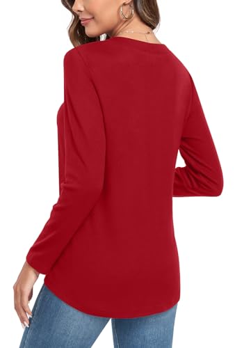 Aodemo Women's Fall Long Sleeve Tunic Tops V Neck Henley Shirts Button Up Casual Winter Sweatshirt3