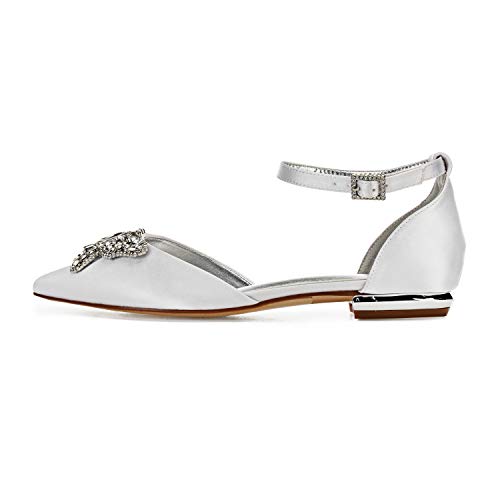 Women's Pointed Toe Wedding Flats for Bride Buckle Satin Wedding Bridal Shoes Formal Prom Party Dress Pumps4