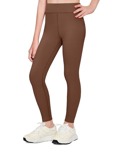 Zaclotre Girls Athletic Leggings Kids High Waisted Activewear Dance Workout Running Yoga Pants Brown