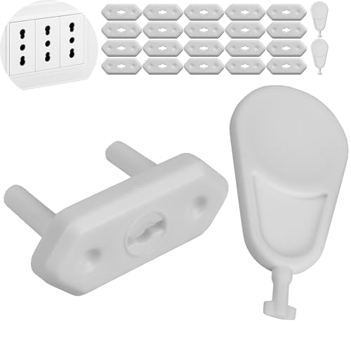 Copripresa senza Adesivo, 20 pz, Bianco, con chiave, adatto per prese di tipo F e L, Copriprese Bambini Universali Italiane e Schuko, Tappi prese elettriche bambini, Protezione copriprese a incastro