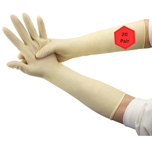 Image of 16 Inch Gloves - Long Cuff, Durable, Chemical-Resistant Safety Gloves for Industrial, Lab, Cleaning, Dishwashing, Home & Janitorial Use - Comfortable Fit (Latex, 20 Pair)