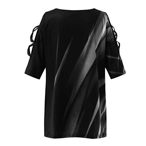 T-shirt voor dames, korte mouwen, schoudervrij, T-shirts, ronde hals, bedrukt, elegant, casual fit, shirt, hemd, tuniek… - Afbeelding 5