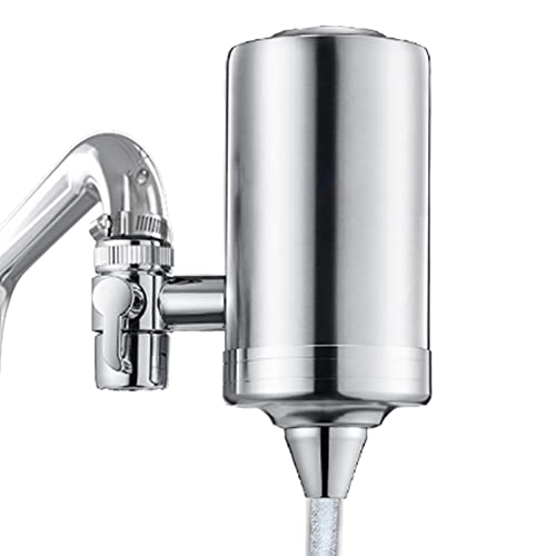 Faucet Water Filters SUS304 Stainless Steel Sink Water Filter with Ultrafiltration Membrane Reduce Chlorine, Lead, BPA Free and Pollutants Faucet Mount Water Filter (2 Filters Cartridges)