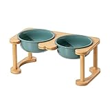 Havniva Ceramics Raised Dog Bowl with Non-Slip Stand Elevated Dog Bowl for Medium Dog Food and Water Bowl Dog Dish Pet Feeding Bowl (Double 6.9" Bowl, Dark Green)