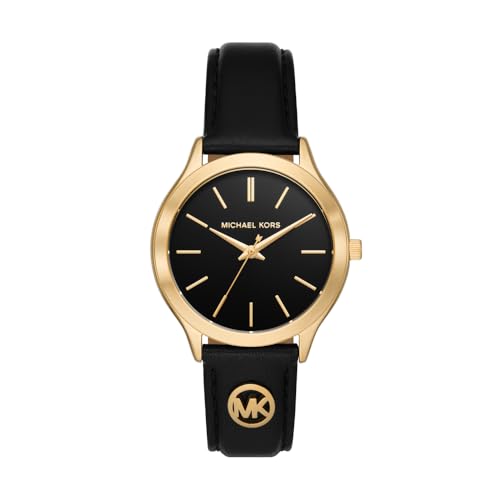 Michael Kors Slim Runway Watch for Women, 38mm Quartz Three Hand Movement with Leather...