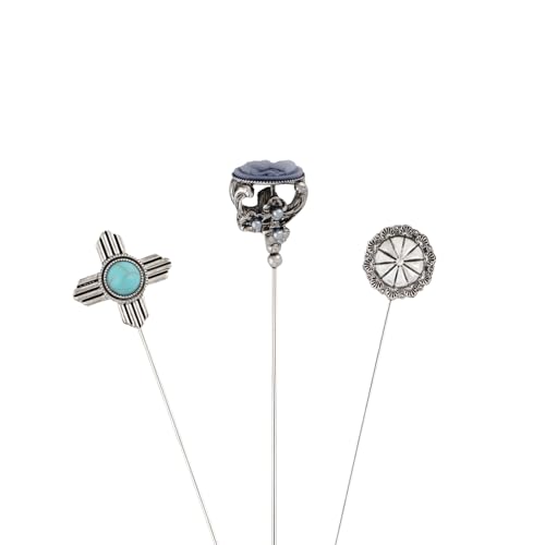 Image of Alilang 3Pcs Vintage Style 5 Inches Long Handle Hat and Lapel Pins with Flexible Bendable Design for Secure Fit on Hats, Scarves, and Suits