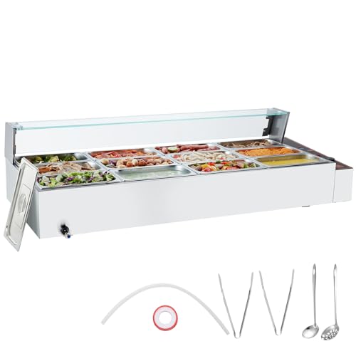 VEVOR Chauffe-Plat Buffet à 12 Bacs de 4,7 L, Bain-Marie Électrique 1700 W, Buffet Chauffant en...