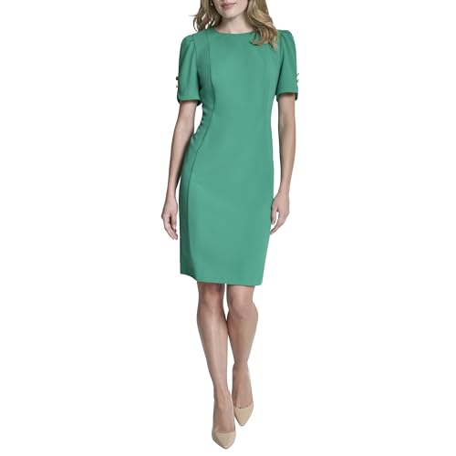 Image of DKNY Women's Short Tulip Sleeve Sheath Dress with Button Detail