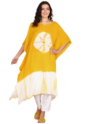 Image of Maaesa Women Handcrafted Tie & Dye Rayon Crepe Kaftan Dress | Casual Wear | Flowy Kaftan Style | Lightweight & Breathable Fabric