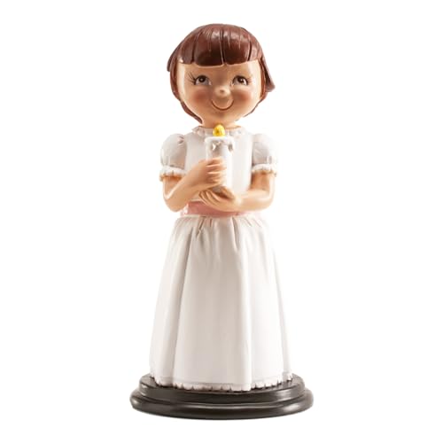 dekora - Figura Decorativa para Primera Comunión - Niña con Vela - Elaborada en Resina - Adorno para Tartas - 13 Centímetros de Alto - Diseño Original y Detallado - Apto para Contacto Alimentario