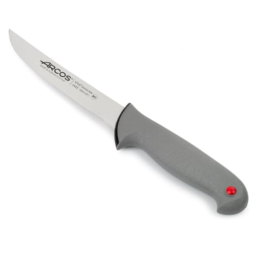 Arcos Cuchillo deshuesador 6 pulgadas Acero Inoxidable Nitrum y Hoja 150 mm, Cuchillo carnicero profesional para cortar huesos carne, Mango ergonómico polipropileno, Serie Color Prof, Color plateado