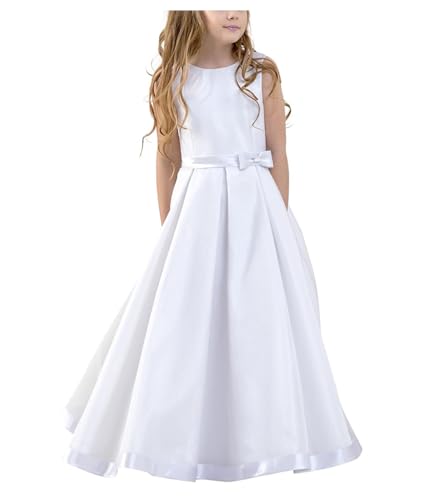 Satin Lange Kinder Kommunionkleid A-Linie Brautjungfern Kleider...