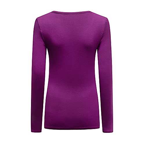 OThread & Co. Women's Long Sleeve T-Shirt Scoop Neck Basic Layer Stretchy Shirts (X-Large, Purple)