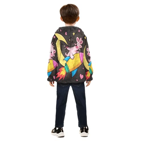 Cute Axolotl Riding Rocket Toddler Fleece Jacket Girl Boys Hooded Fleece Jacket Coat Warm Outwear Zip-up 3-10T4