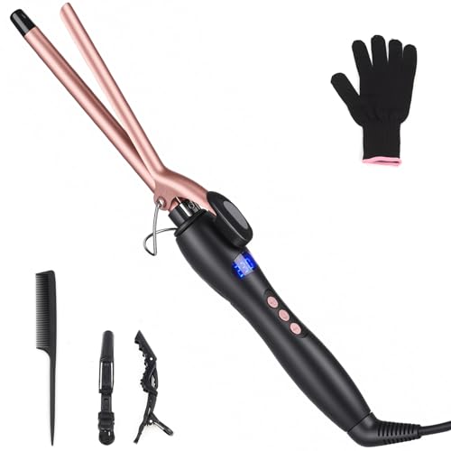 Curling Wand 13MM, Thin Curling Iron Tight Curls for All Hair Types, LCD Display 100-230°C, Ceramic Barrel Curling Wand Long&Short Hair Culer Pro Curling Tongs