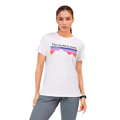 Image of Enamor Athleisure Relaxed Fit Short Sleeve Round Neck Antimicrobial Finish Breathable Stretch Cotton Activewear Sports Tshirt for Women - A301