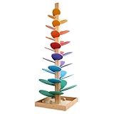 Klangbaum Holz Murmelbahn Regenbogen Kugelbahn groß Musik Baum Spielzeug Kugelturm für Kin-der, Bunter Rollender Kugelturm Musikbaum Rollbahnspiel Motorikspiel für Kinde-rgarten 72x22x22cm (Bunt)