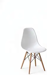 Cadeira Charles Eames Eiffel DSW Sala de Jantar, Cozinha, Restaurante, Bar - assento em polipropileno, pés palito em madeira clara (Branco)