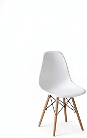 Cadeira Charles Eames Eiffel DSW Sala de Jantar, Cozinha, Restaurante, Bar - assento em polipropileno, pés palito em madeira clara (Branco)
