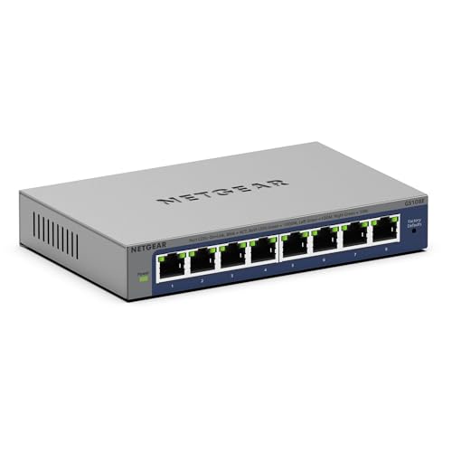 NETGEAR (GS108EV4) Switch Ethernet 8 Ports RJ45 Métal Gigabit (10/100/1000),Manageable Serie Plus, Métal, Silencieux , Protection ProSAFE, Garantie à Vie...
