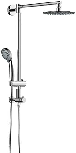 Fennocasa Polaris 1 Retrofit Rain Shower System, Rain Shower Head With 3-Setting Handheld Spray and Slide Bar, 8" Low Profile Shower Head with Hose (Chrome)